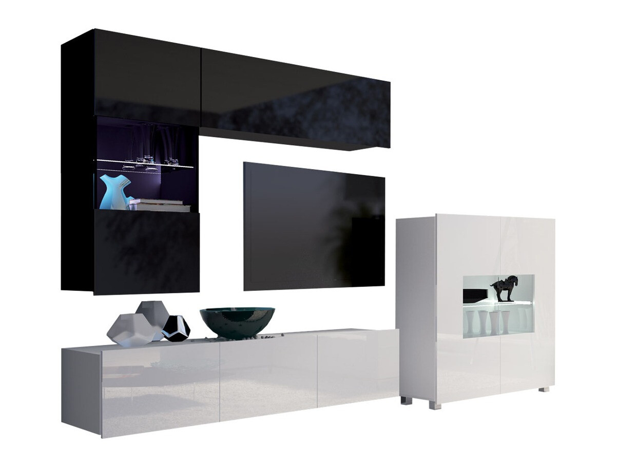 Wohnzimmer-Sets Remus III (Schwarz + Schwarz glänzend + Weiß + Weiß glänzend)