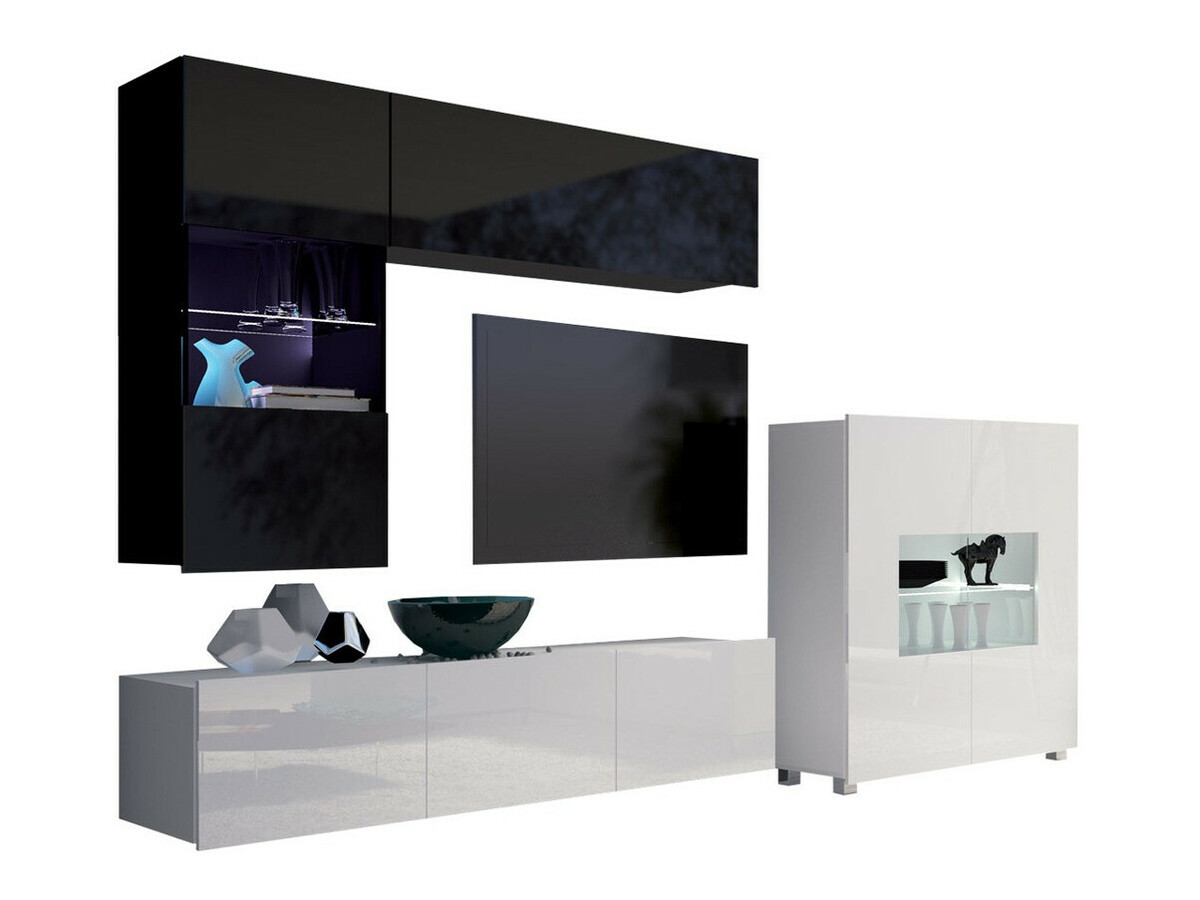 Wohnzimmer-Sets Remus III (Schwarz + Schwarz glänzend + Weiß + Weiß glänzend)