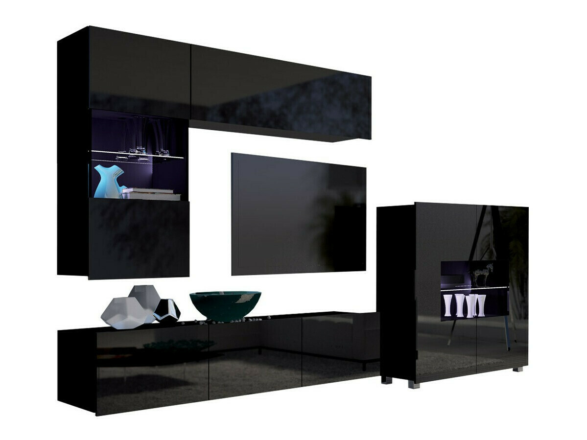 Wohnzimmer-Sets Remus III (Schwarz + Schwarz glänzend)