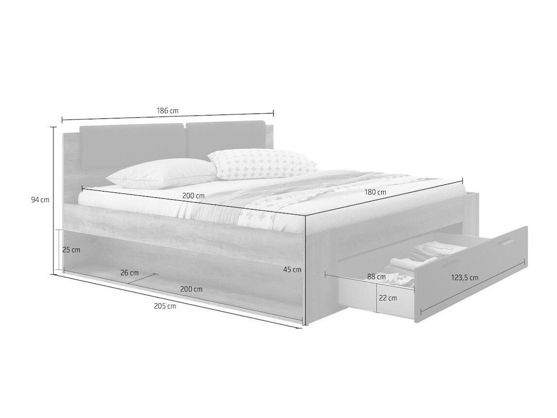 Bett Levruvu 106 (Esche gebleicht + Beige)