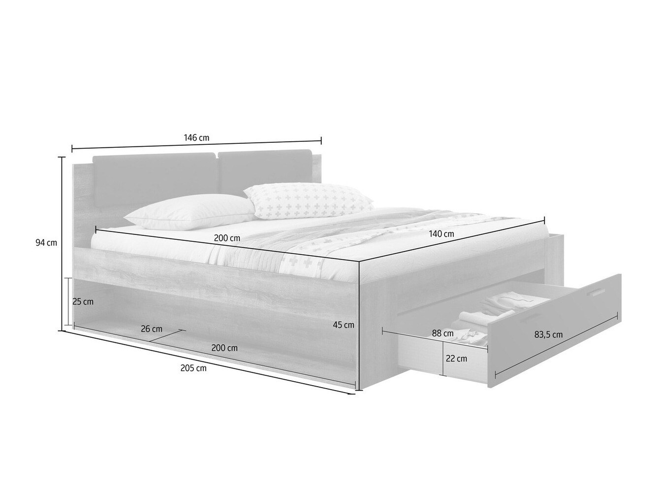 Bett Levruvu 106 (Esche gebleicht + Beige)