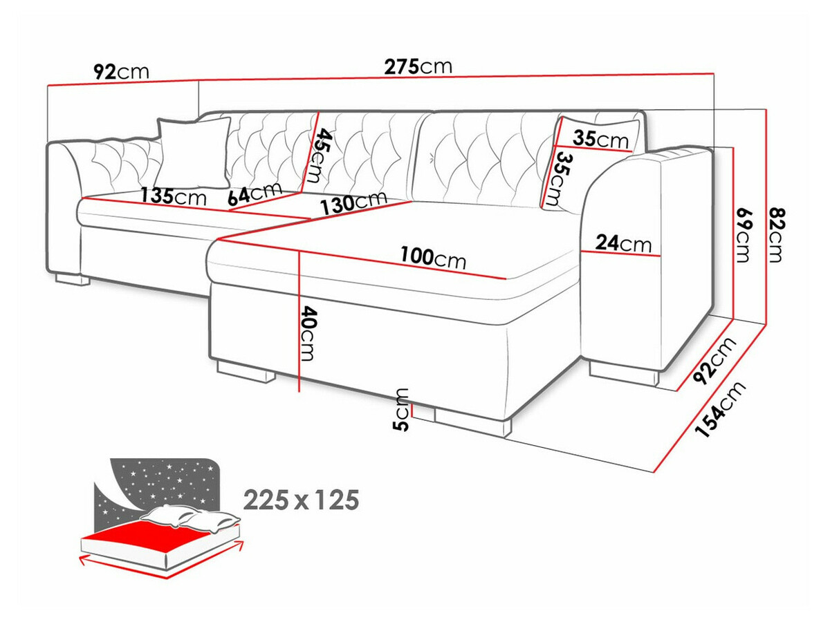 Chesterfield ecksofa Comfivo 252 (Magic Velvet 2216 + Senegal 818)