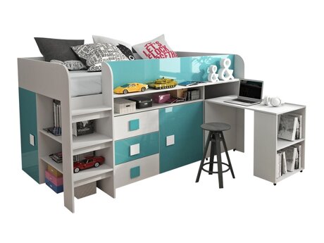 Bett Hartford 190 (Weiß + glänzend Türkis + Weiß glänzend)