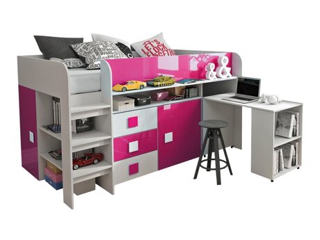 Bett Hartford 190 (Weiß + Rosa glänzend + Weiß glänzend)