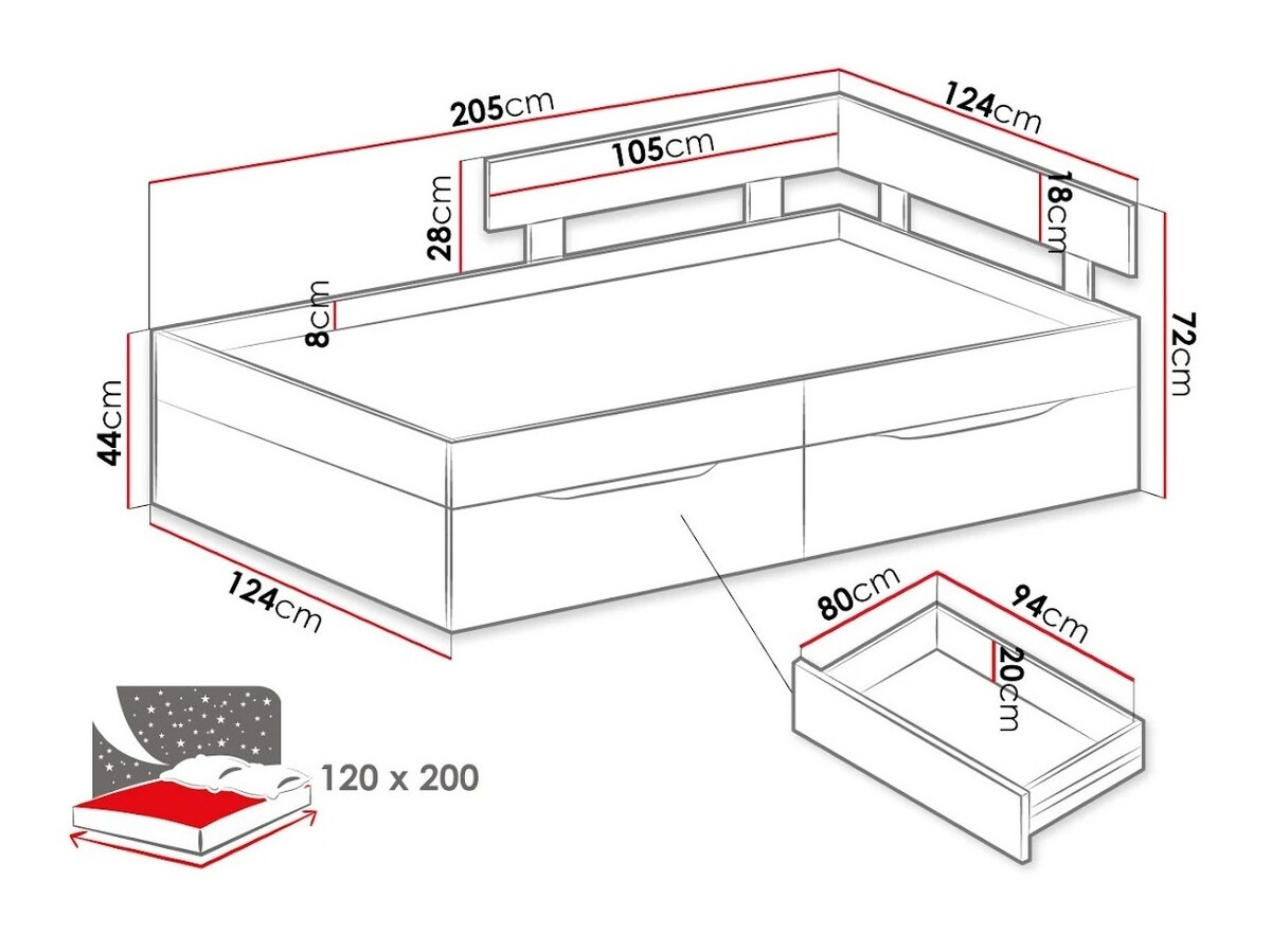 Bett Omaha J115 (Weiß + Beton)