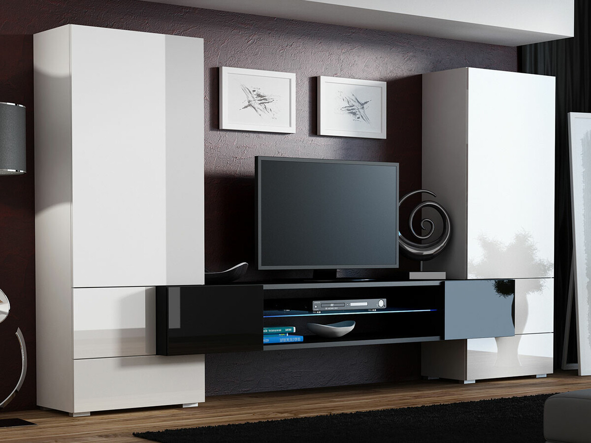 Wohnzimmer-Sets Charlotte 102 (Weiß glänzend + Schwarz glänzend)