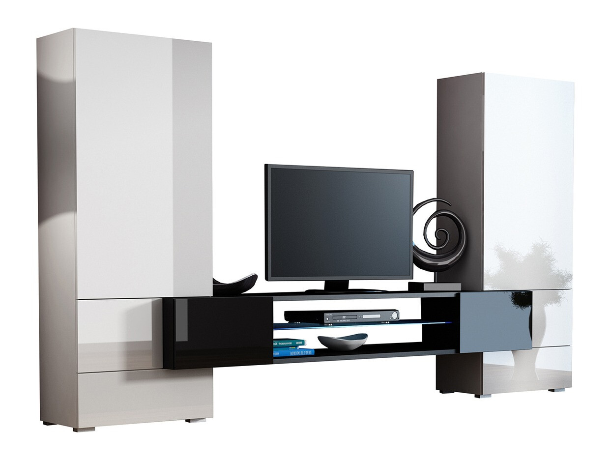 Wohnzimmer-Sets Charlotte 102 (Weiß glänzend + Schwarz glänzend)