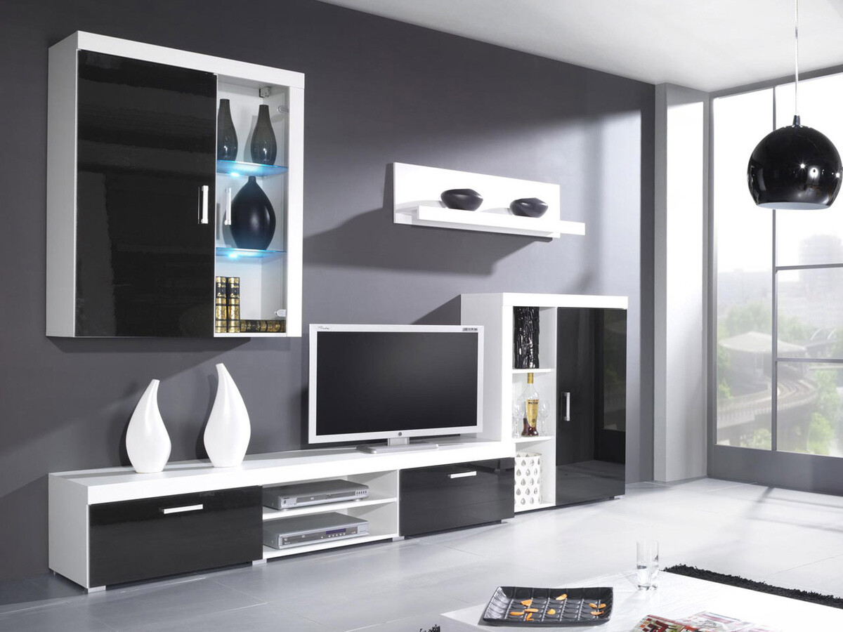 Wohnzimmer-Sets Charlotte 106 (Weiß + Schwarz glänzend)