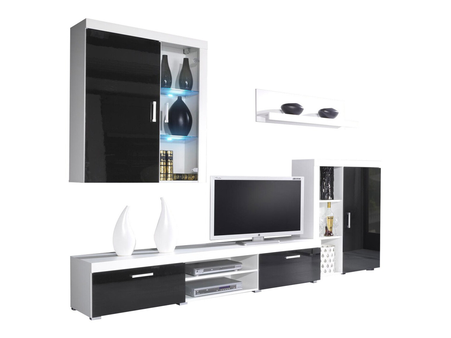 Wohnzimmer-Sets Charlotte 106 (Weiß + Schwarz glänzend)