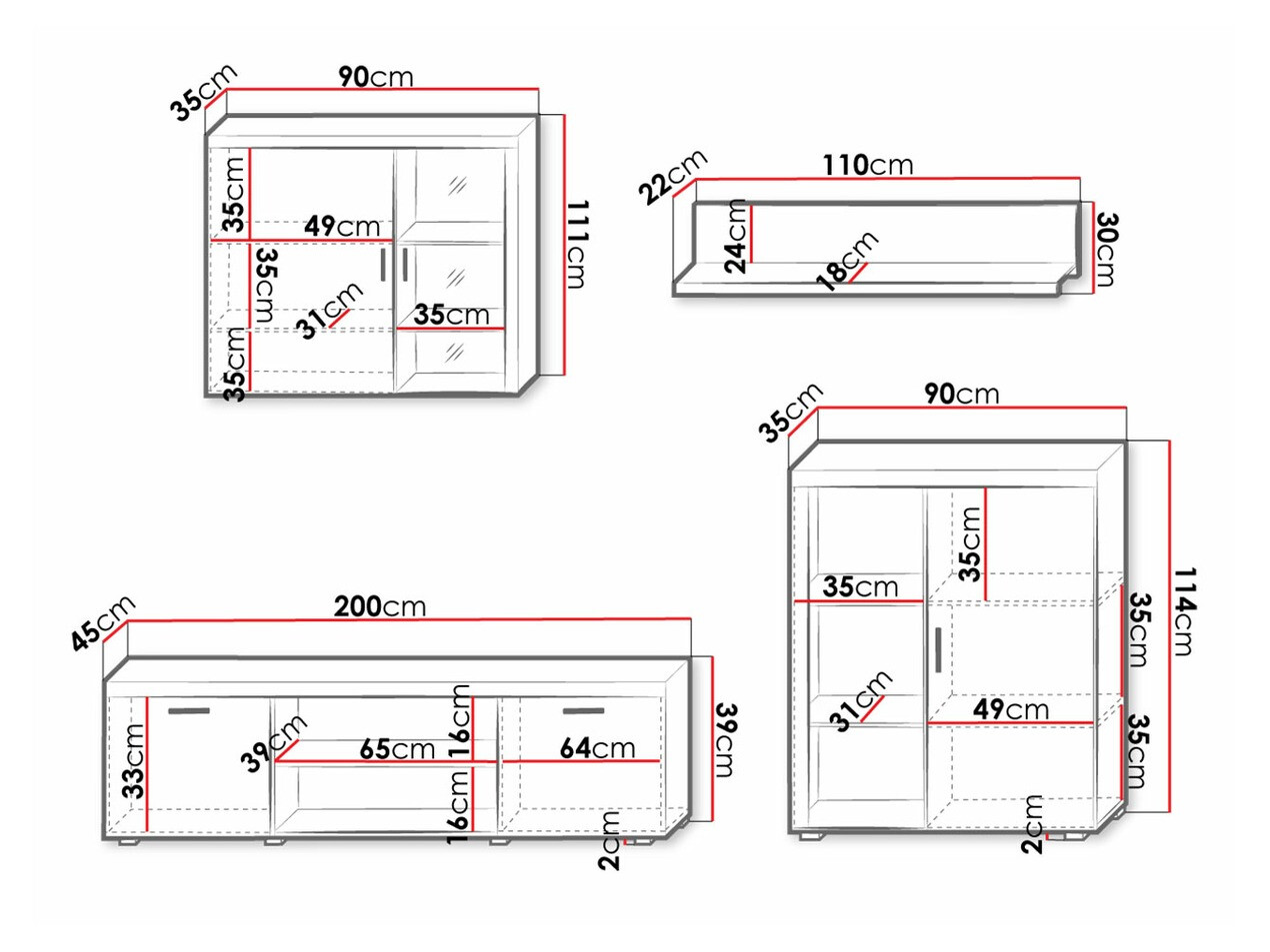 Wohnzimmer-Sets Charlotte 106 (Weiß + Schwarz glänzend)