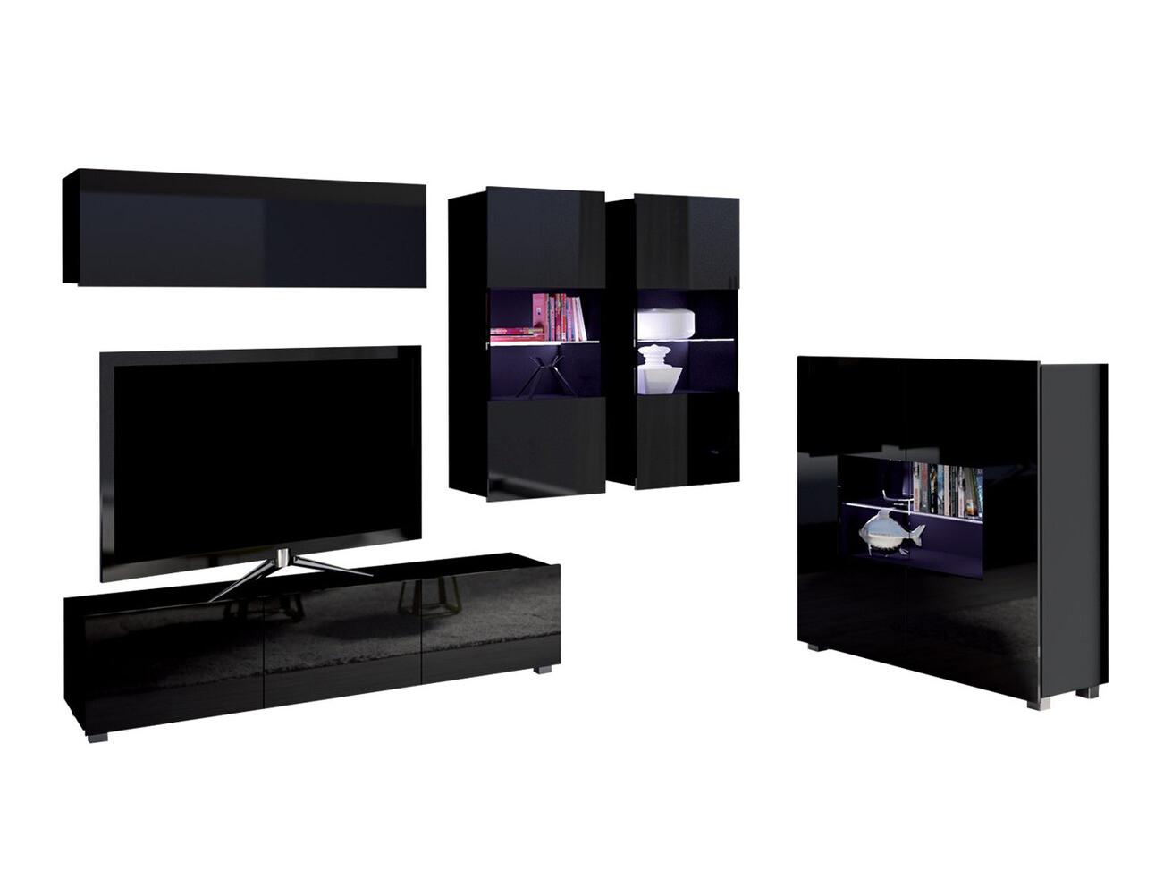 Wohnzimmer-Sets Tivdalu 110 (Schwarz + Schwarz glänzend)