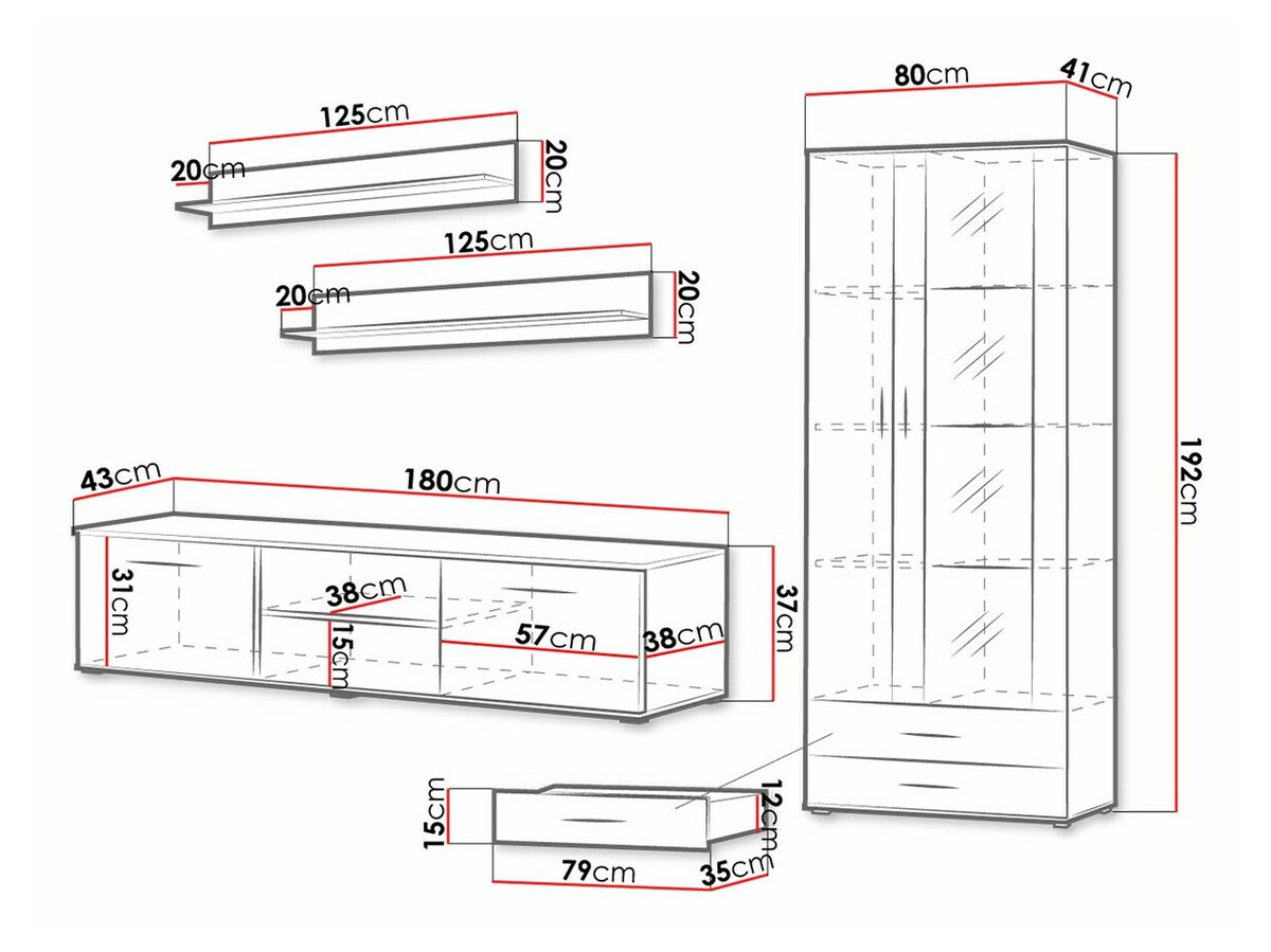 Wohnzimmer-Sets Tornola 115 (Weiß + Weiß glänzend)