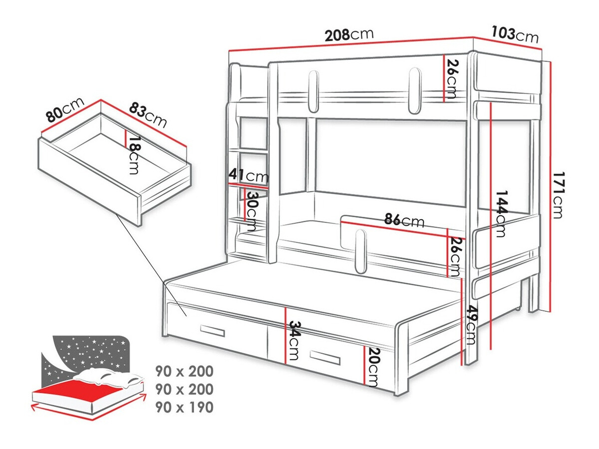 Etagenbett Henderson 146 (Graphit + Grün)
