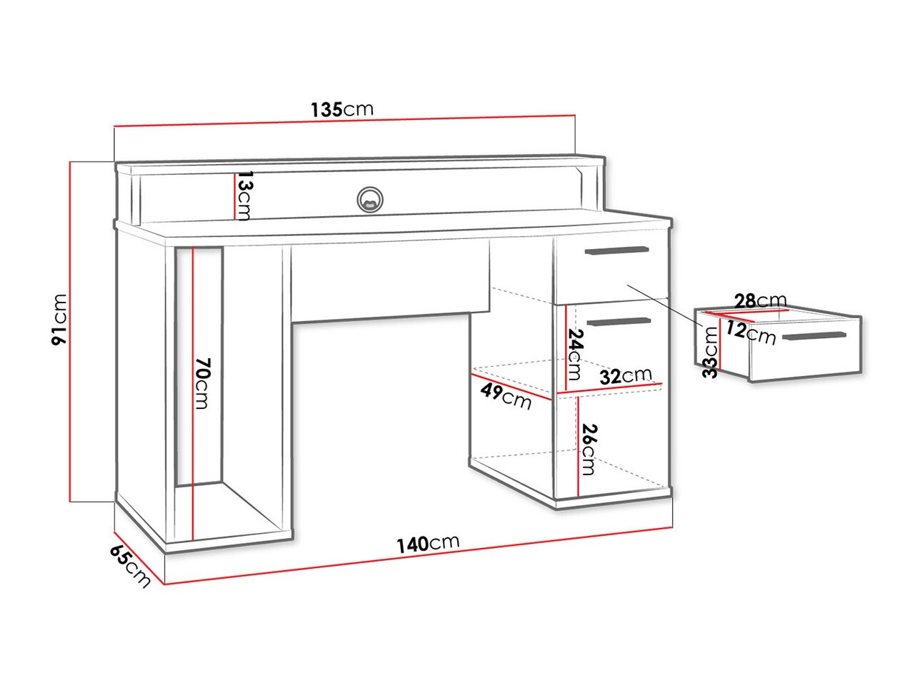 Gaming-Schreibtisch Serus (Mattschwarz)