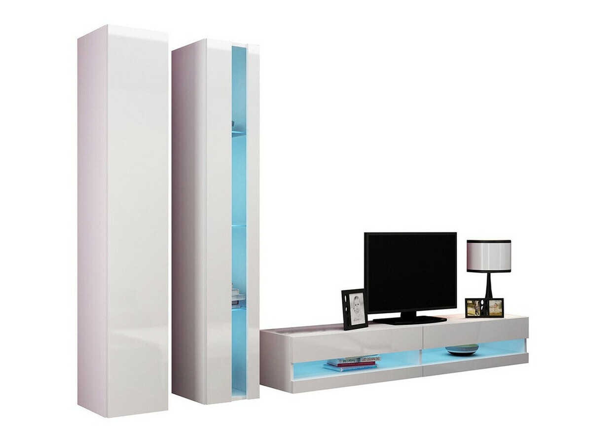 Wohnzimmer-Sets Venenou 115 (Weiß + Weiß glänzend)