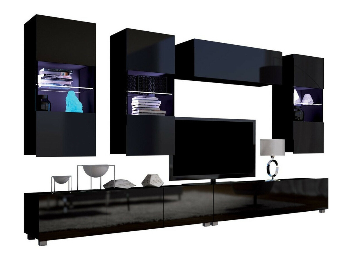 Wohnzimmer-Sets Remus V (Schwarz + Schwarz glänzend)