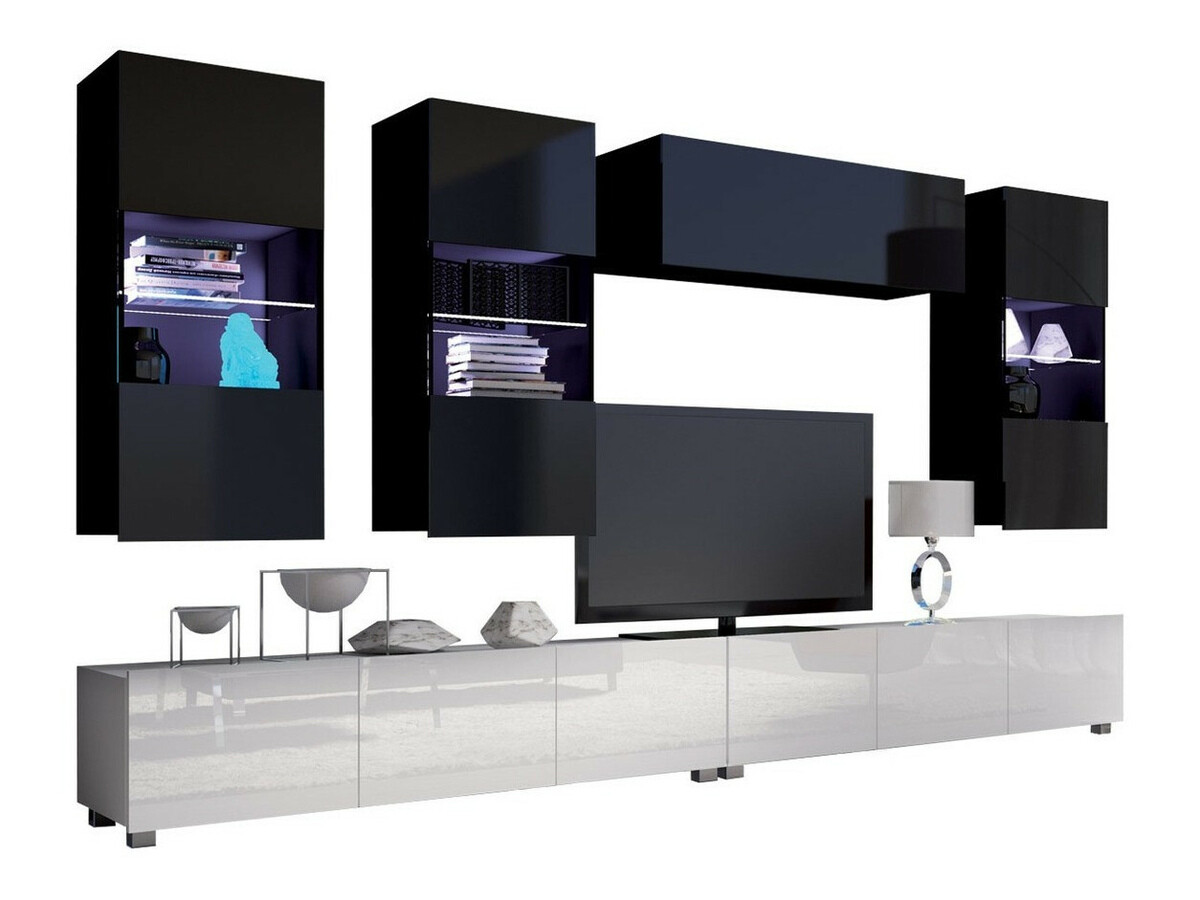 Wohnzimmer-Sets Remus V (Weiß + Weiß glänzend + Schwarz + Schwarz glänzend)