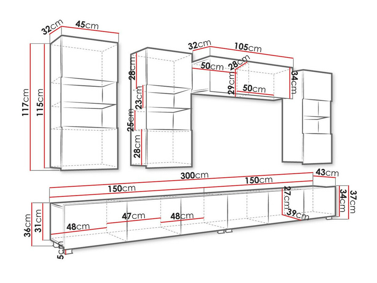 Wohnzimmer-Sets Tivdalu 109 (Weiß + Weiß glänzend + Schwarz + Schwarz glänzend)