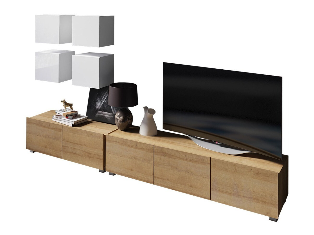 Wohnzimmer-Sets Remus XVIII (Goldene Eichenholzoptik + Weiß + Weiß glänzend)