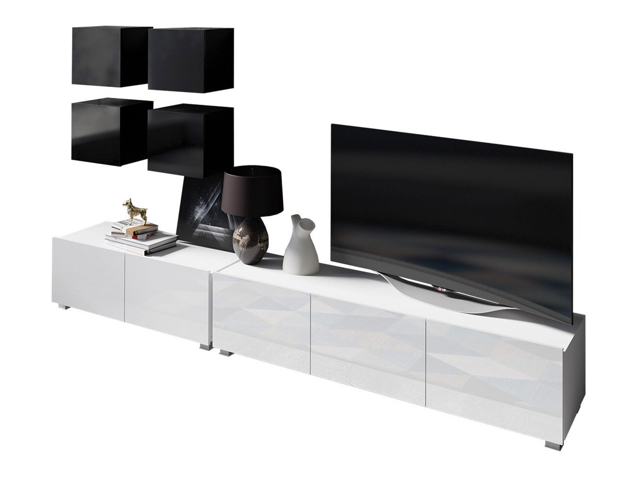 Wohnzimmer-Sets Remus XVIII (Schwarz + Schwarz glänzend + Weiß + Weiß glänzend)