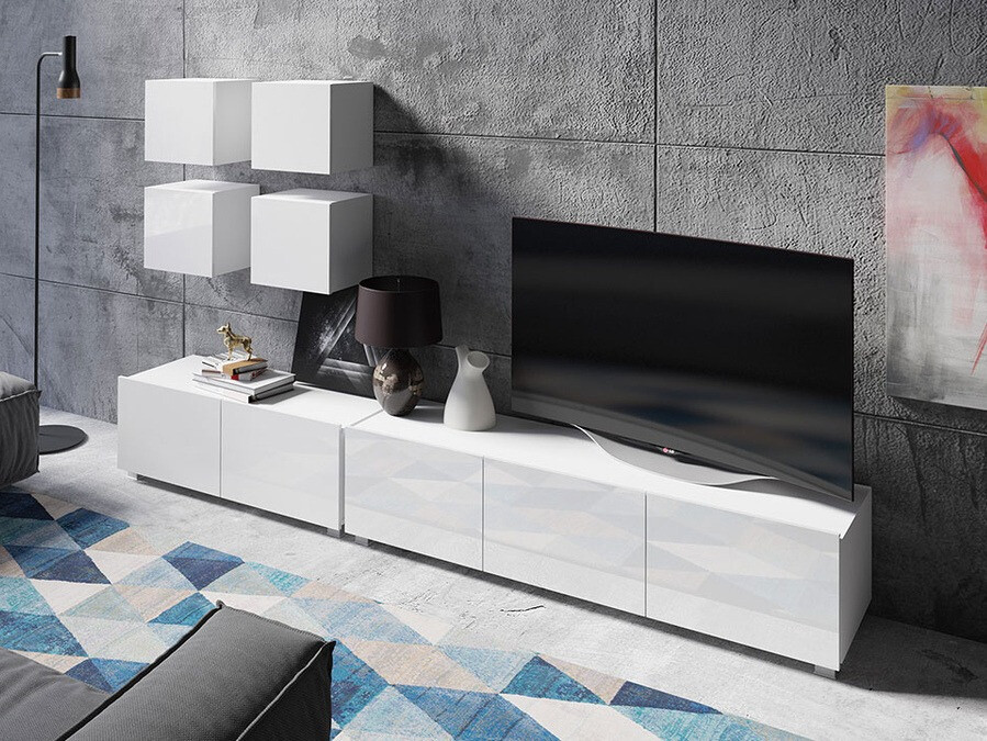 Wohnzimmer-Sets Tivdalu 132 (Weiß + Weiß glänzend)