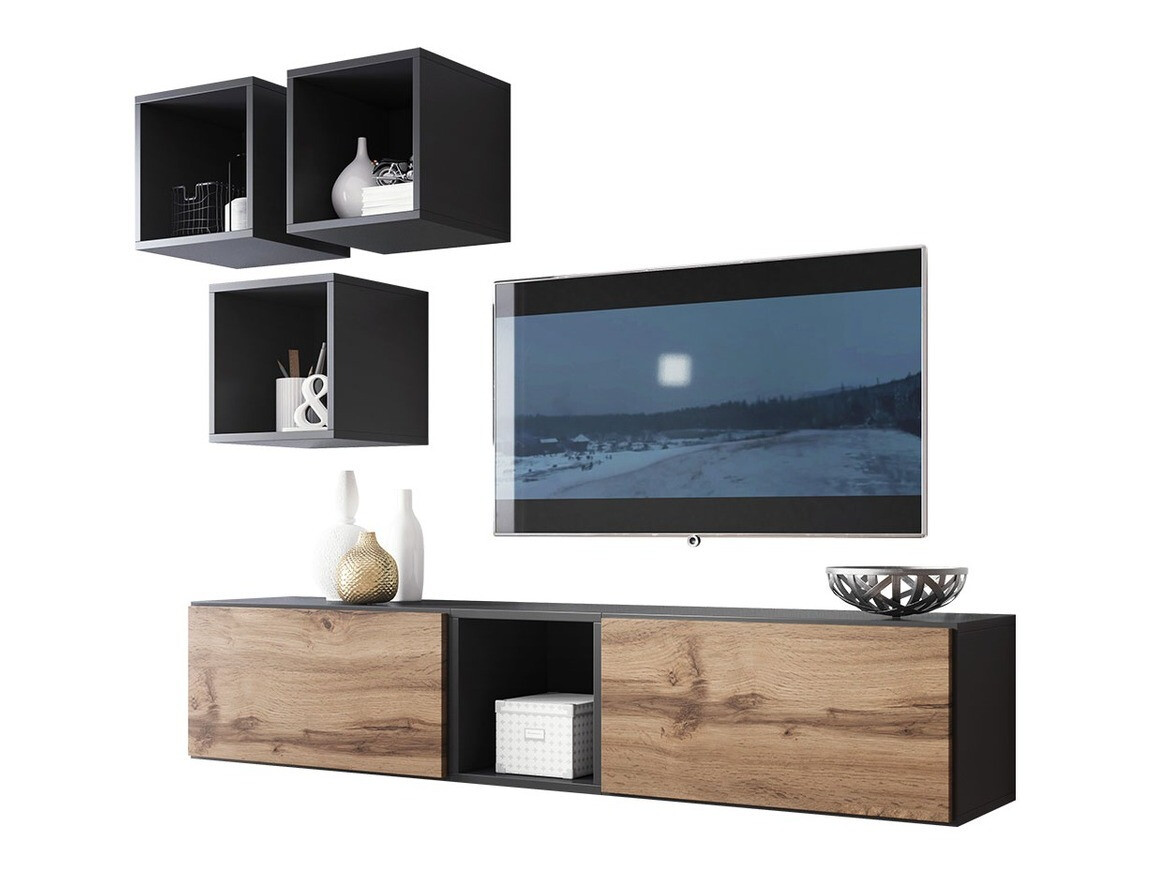 Wohnzimmer-Sets Corbele 113 (Anthrazit + Wotan Eiche)