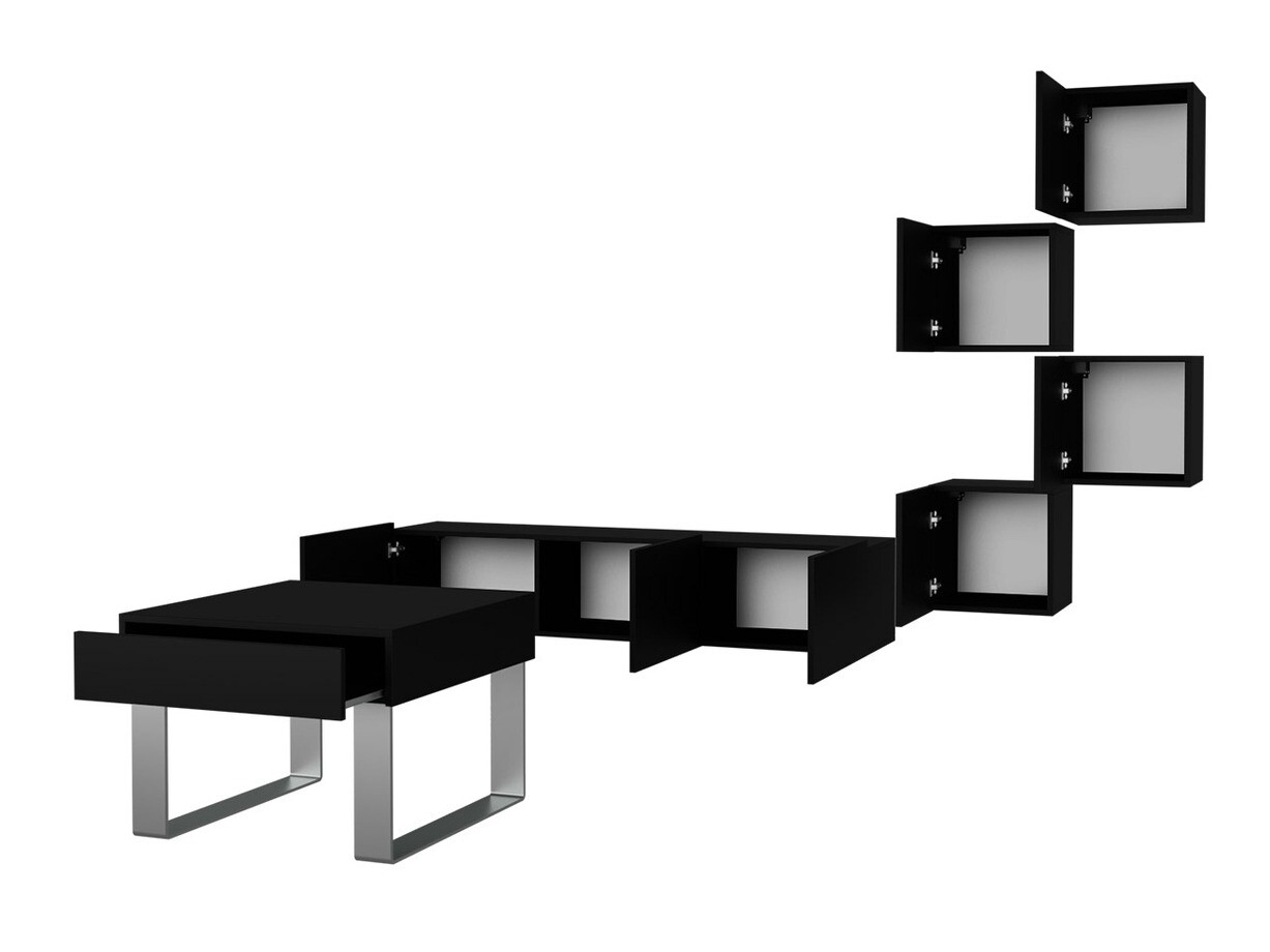 Wohnzimmer-Sets Tivdalu 139 (Schwarz + Schwarz glänzend)