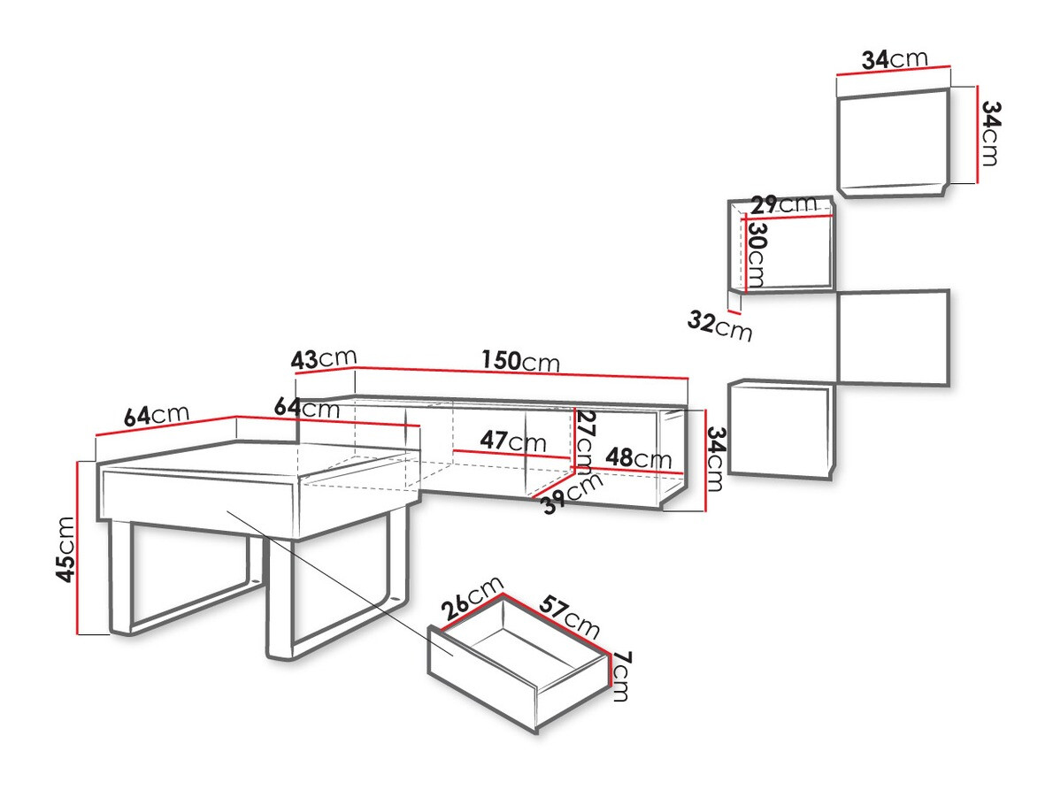 Wohnzimmer-Sets Tivdalu 139 (Schwarz + Schwarz glänzend)