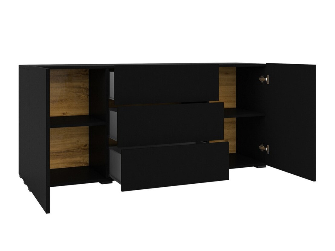 Kommoden Revmiru 103 (Schwarz + Wotan Eiche)