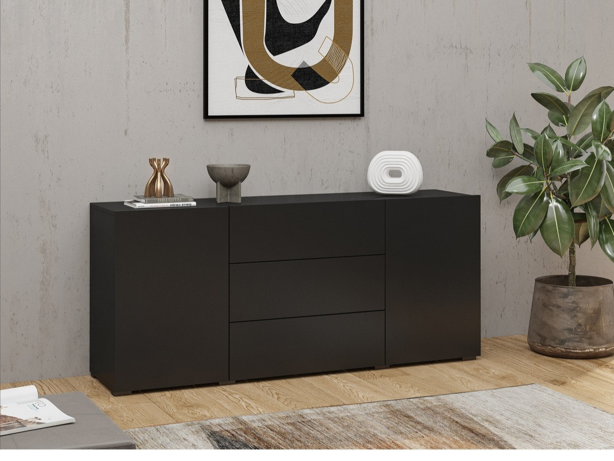 Kommoden Revmiru 103 (Schwarz + Wotan Eiche)