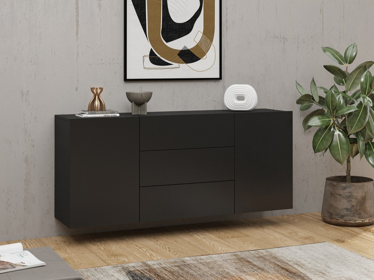 Kommoden Revmiru 103 (Schwarz + Wotan Eiche)