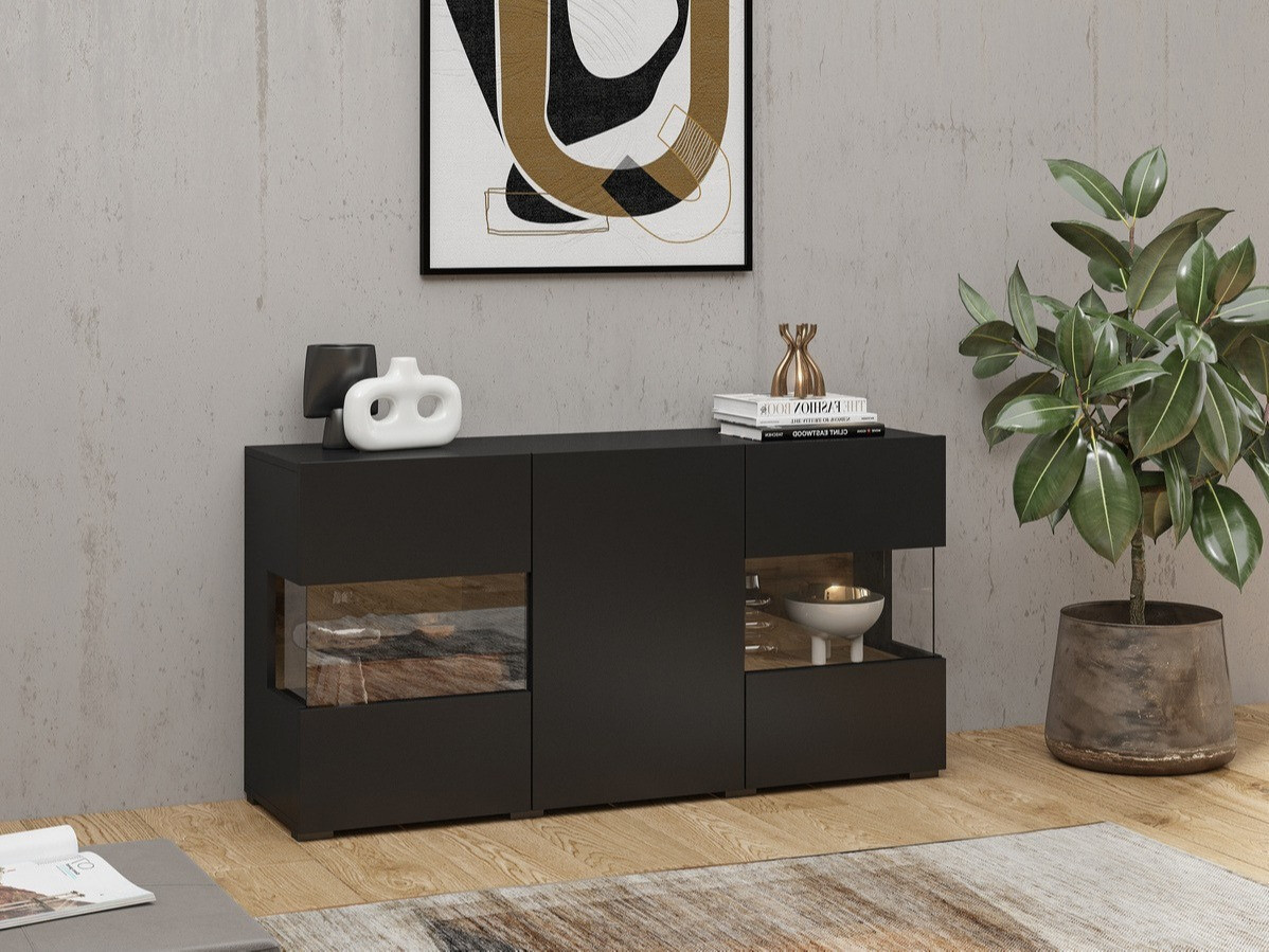Sideboard Revmiru 102 (Schwarz + Wotan Eiche)