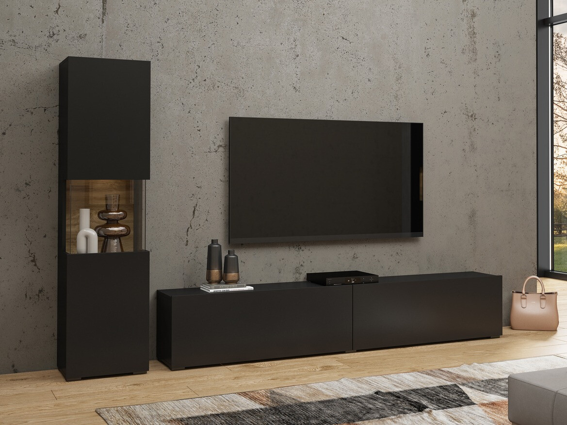 Wohnzimmer-Sets Revmiru 105 (Schwarz + Wotan Eiche)