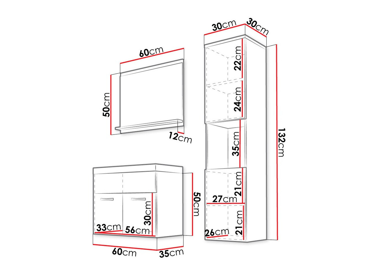 Badezimmer-Set Sarasota 122 (Weiß + Glanzgrau)
