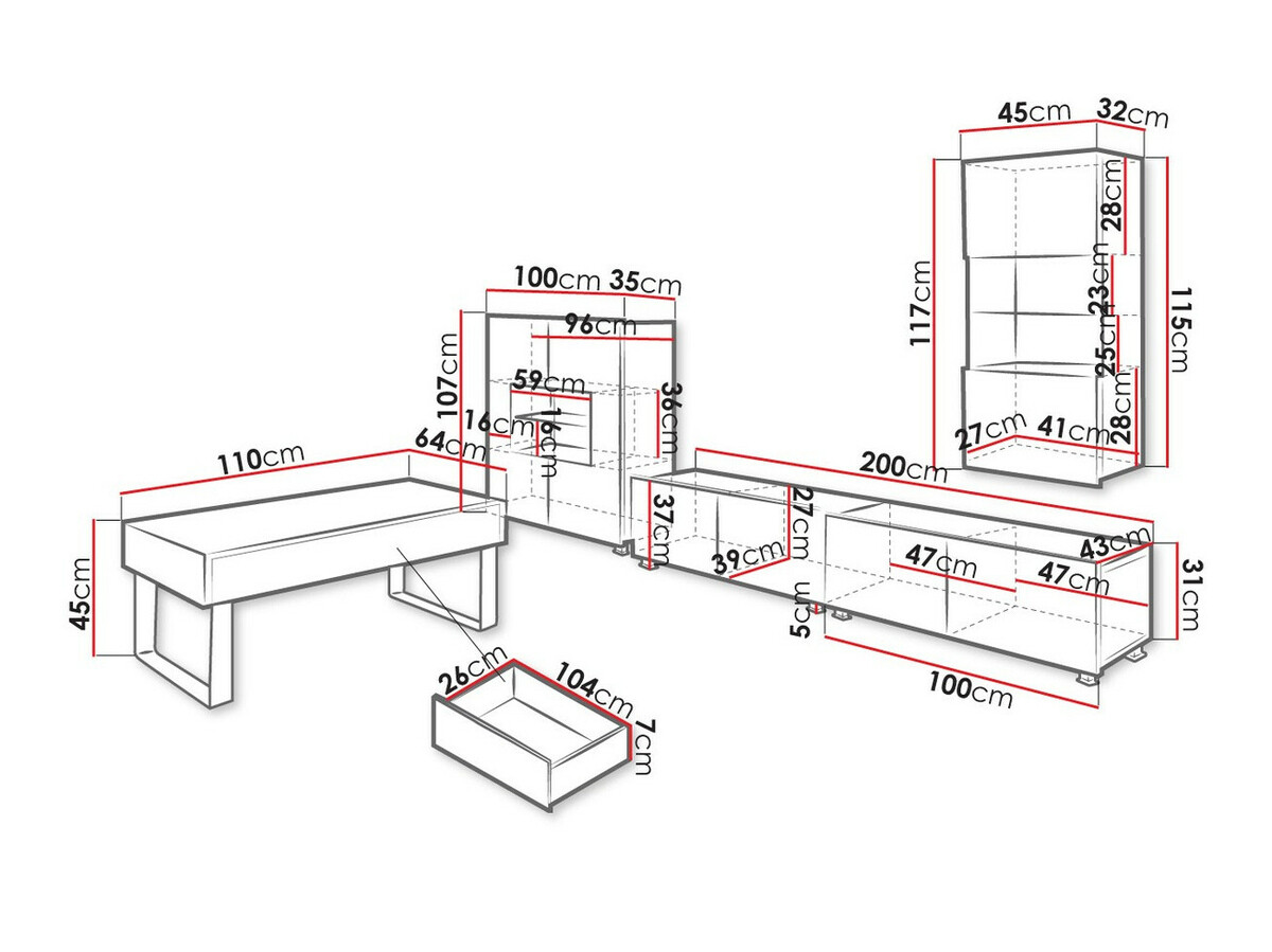 Wohnzimmer-Sets Tivdalu 140 (Schwarz + Schwarz glänzend)