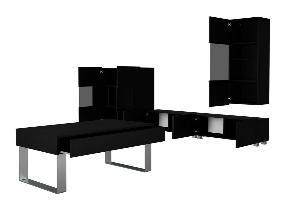 Wohnzimmer-Sets Tivdalu 140 (Schwarz + Schwarz glänzend)