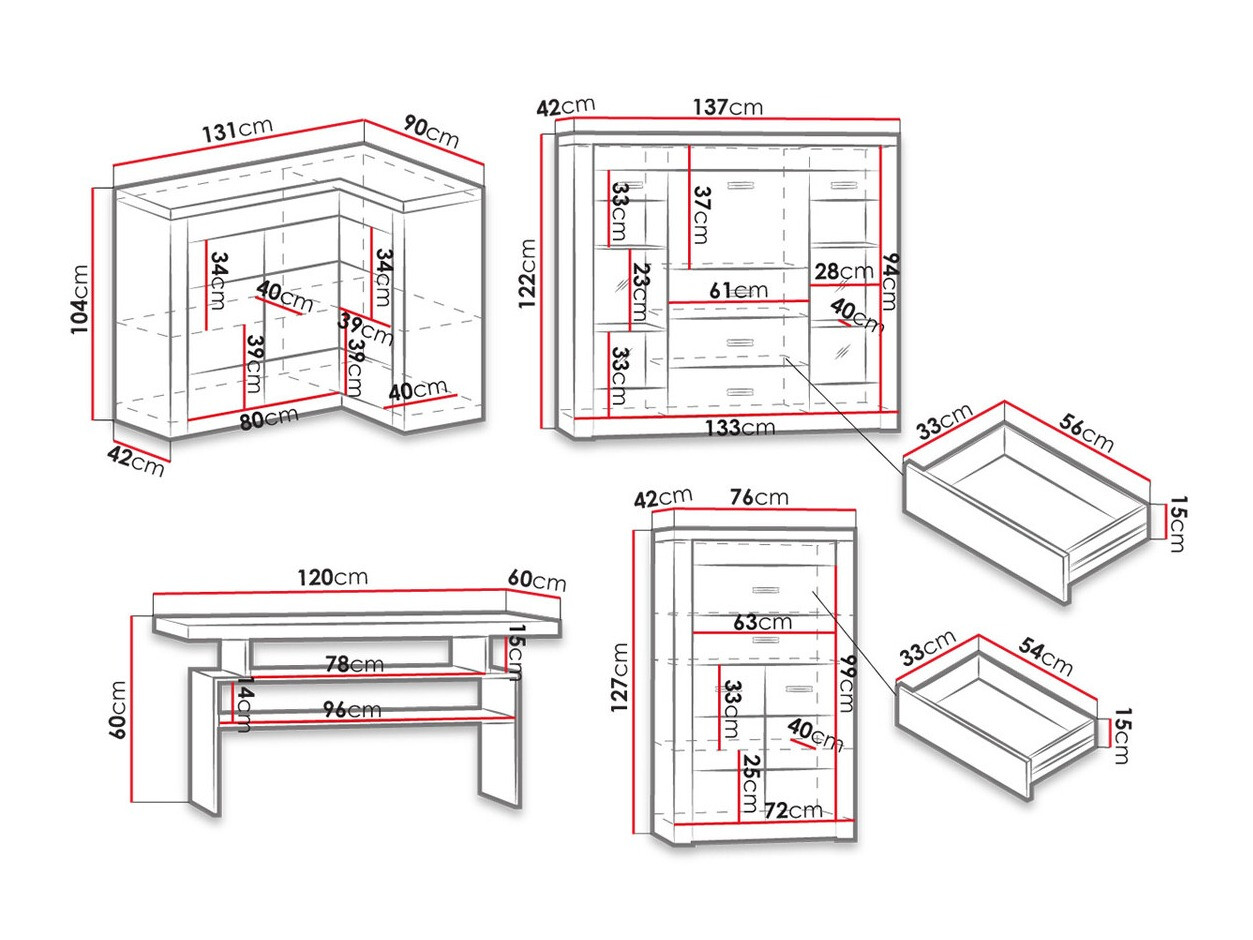 Wohnzimmer-Sets Serfeno 121 (Esche dunkel)