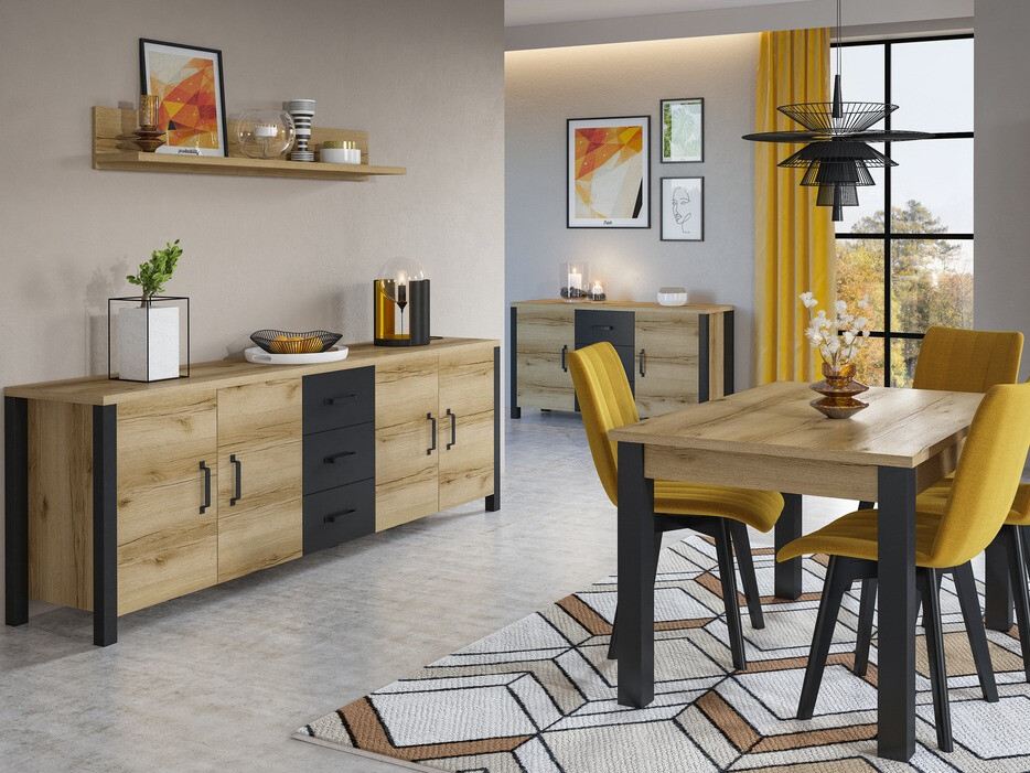 Kommoden Tornua 103 (Eichenholzoptik hell + Mattschwarz)