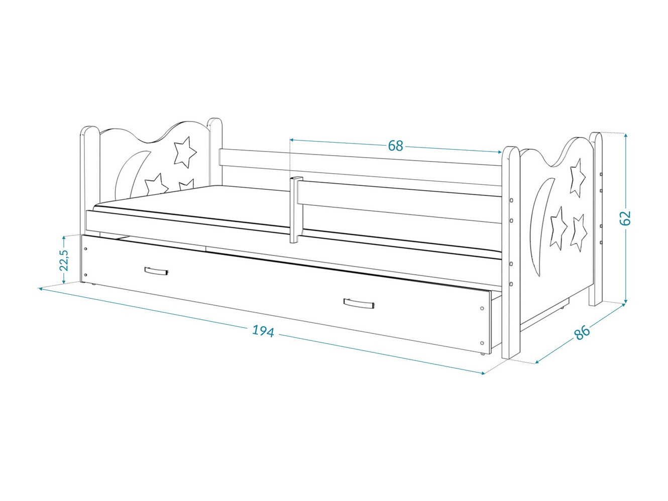 Bett Aurora 124 (Kiefernholzoptik)