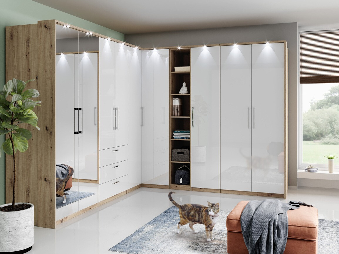 Kleiderschrank Tenodea 107 (Artisan Eichenholzoptik + Weiß glänzend)