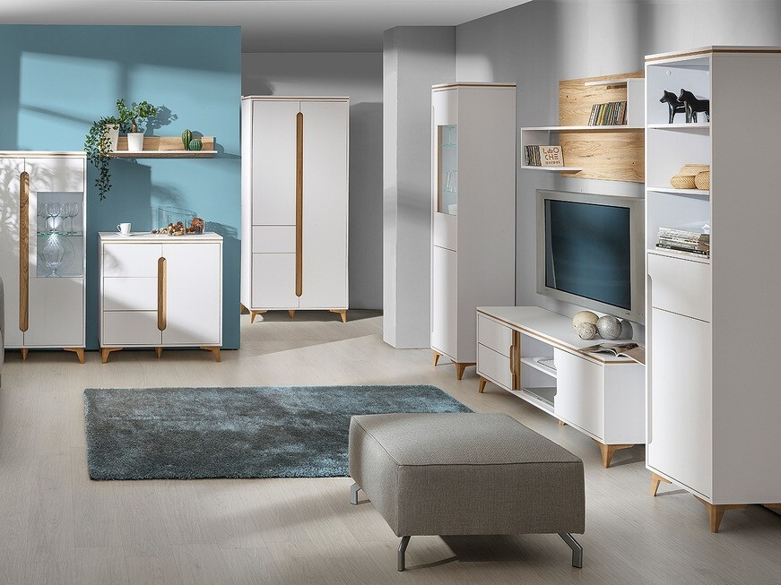 Kleiderschrank Ogden H100 (Weiß + Helles Holz)