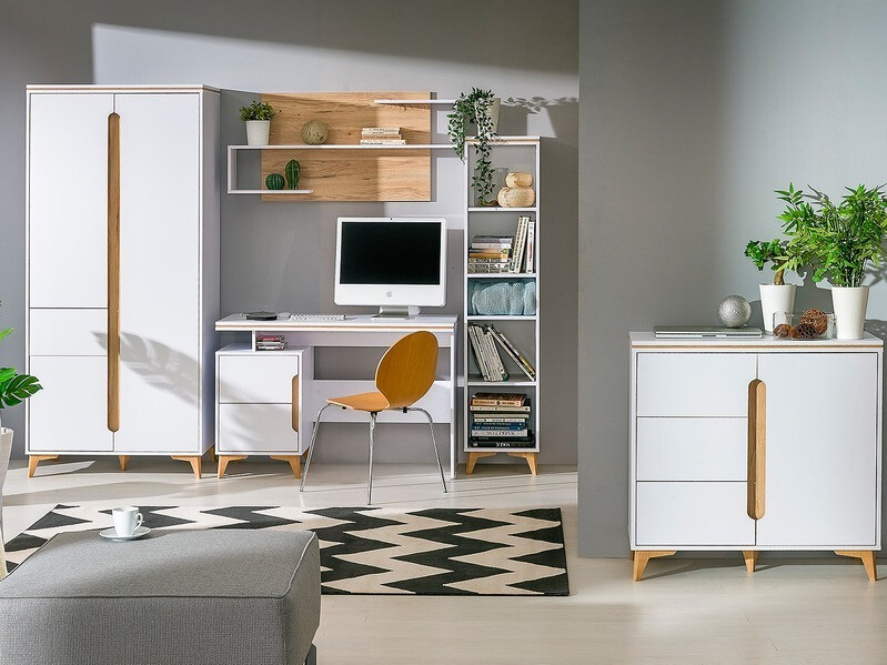 Kommoden Ogden H104 (Weiß + Helles Holz)