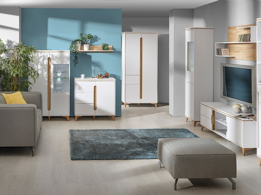 Kommoden Ogden H104 (Weiß + Helles Holz)