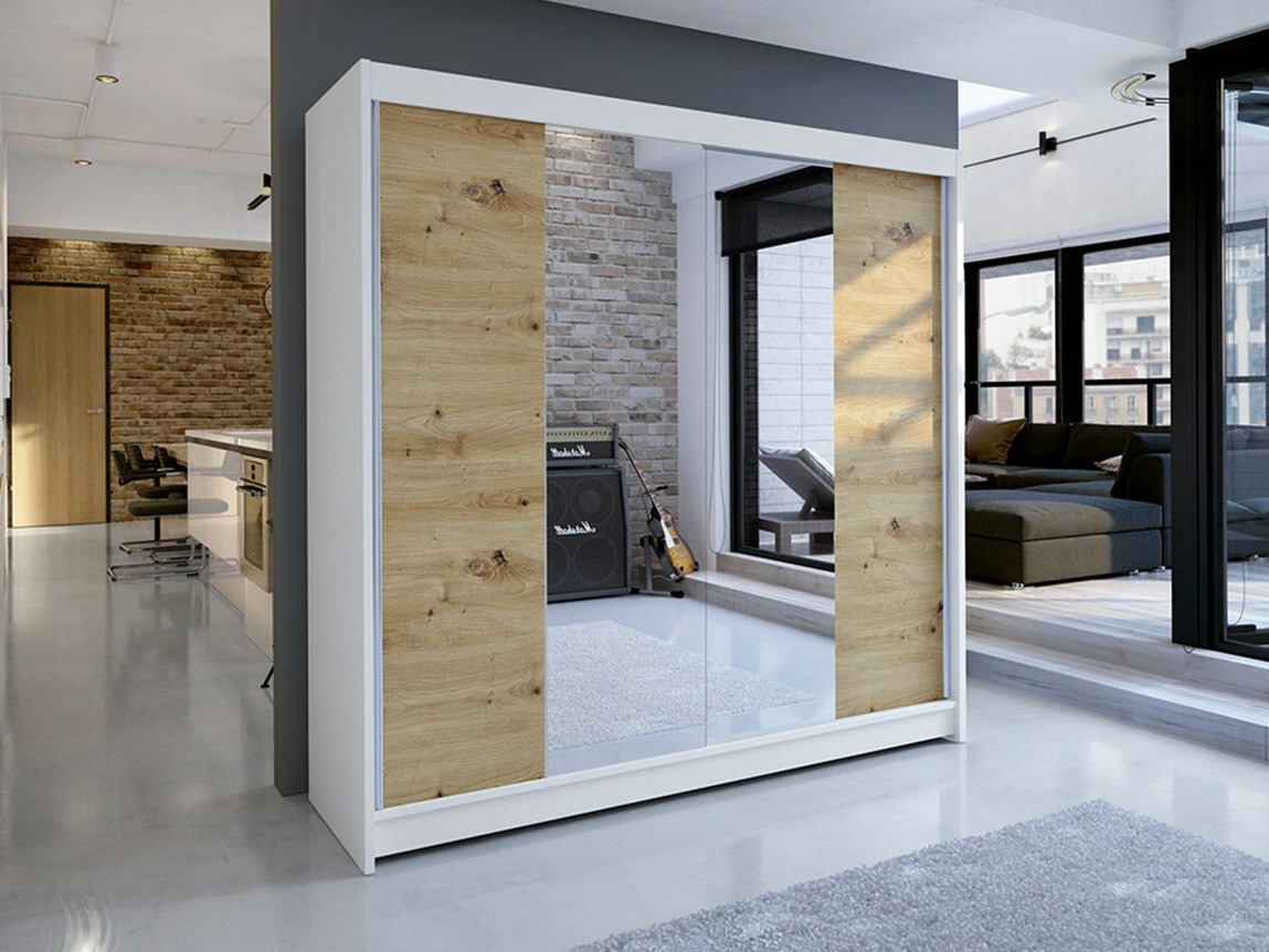 Kleiderschrank Closico 138 (Weiß + Artisan Eichenholzoptik)