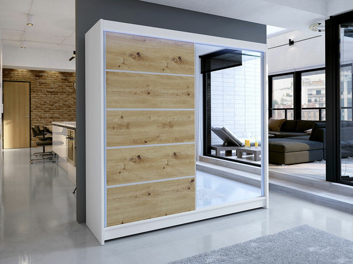 Kleiderschrank Closico 142 (Weiß + Artisan Eichenholzoptik)