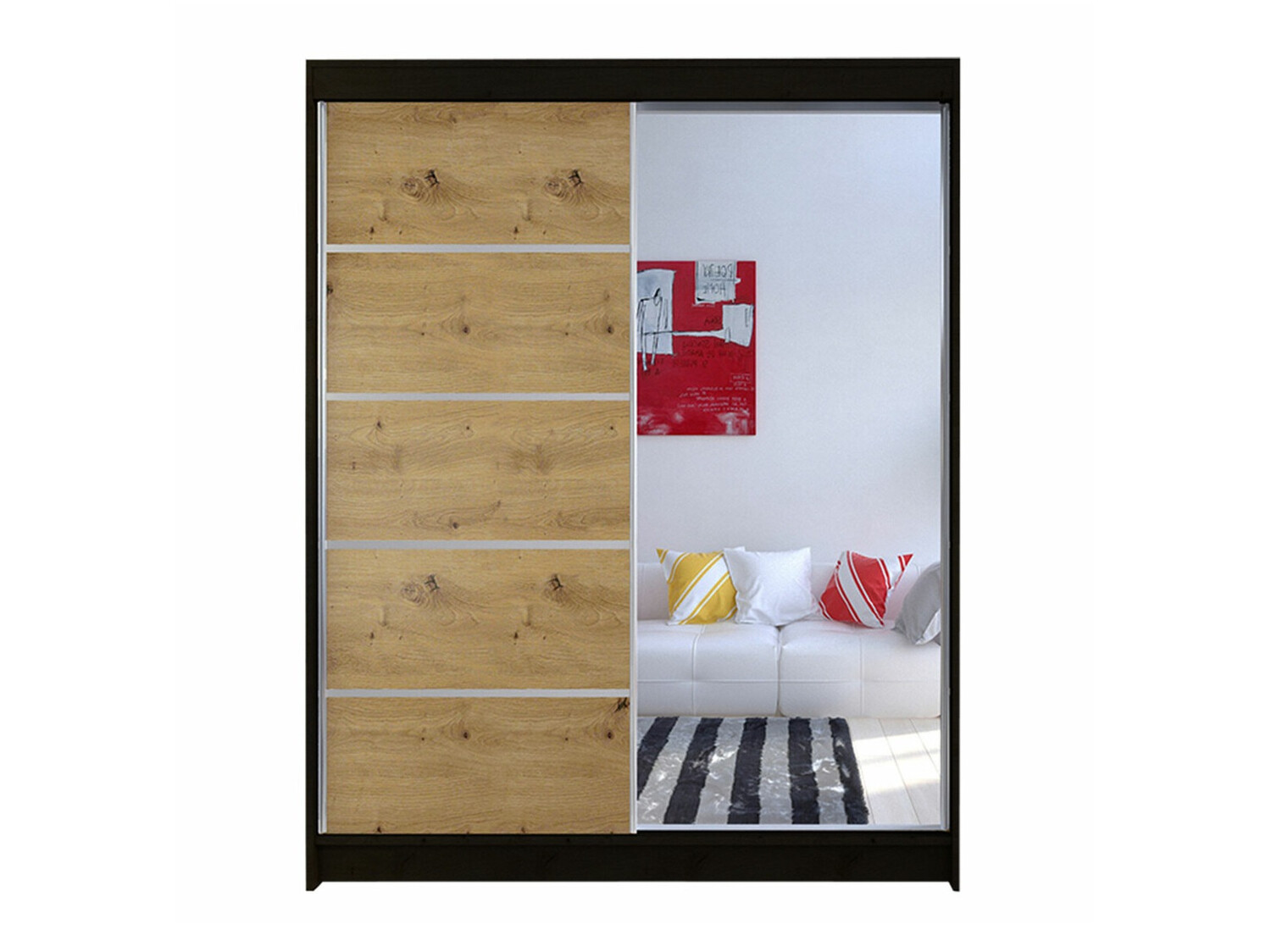 Kleiderschrank Closico 143 (Schwarz + Artisan Eichenholzoptik)