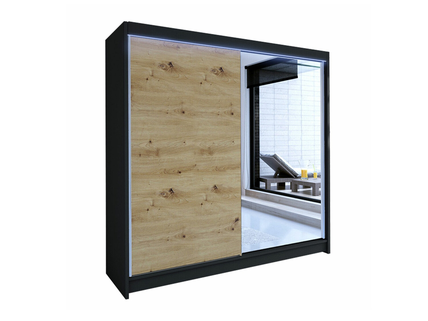 Kleiderschrank Closico Cavaris I (Schwarz + Artisan Eichenholzoptik)