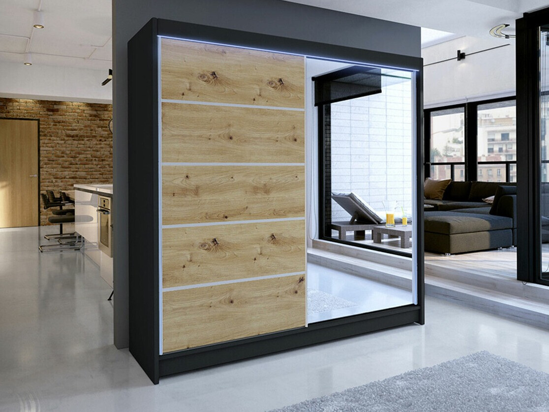 Kleiderschrank Closico Cavaris III (Schwarz + Artisan Eichenholzoptik)