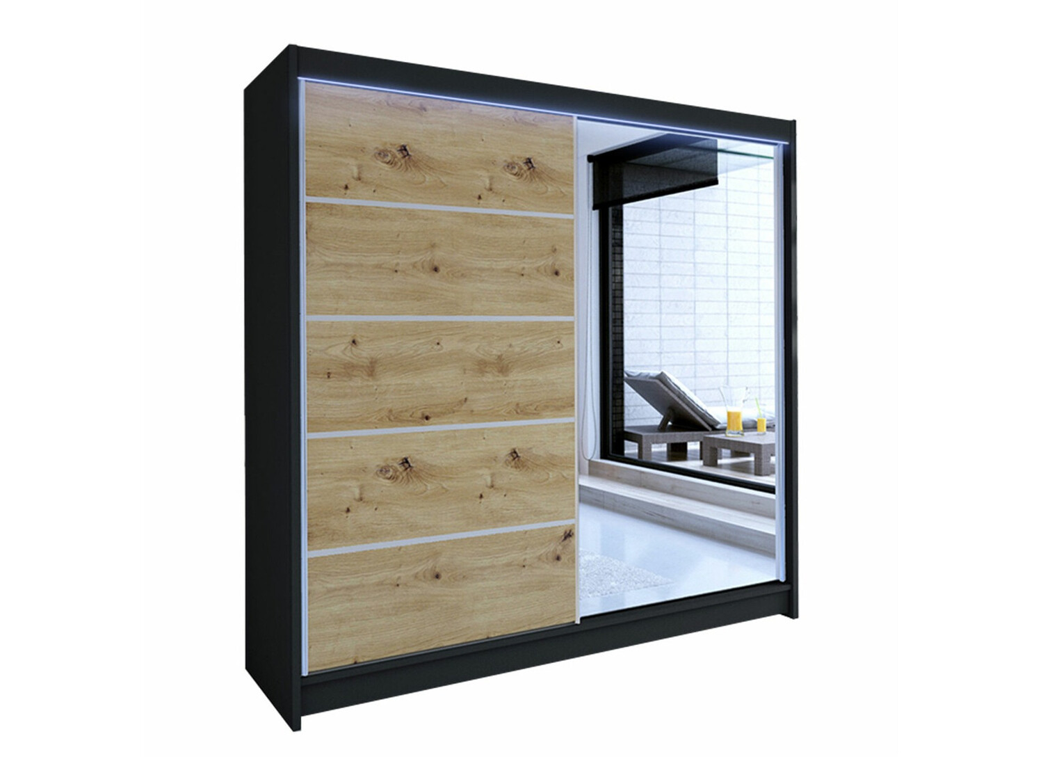 Kleiderschrank Closico Cavaris III (Schwarz + Artisan Eichenholzoptik)