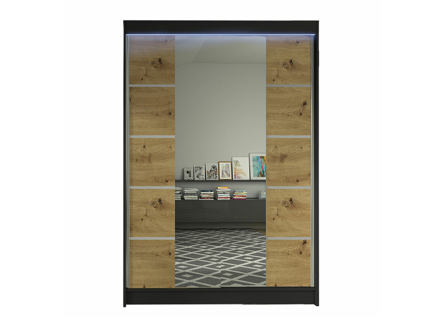 Kleiderschrank Closico Salvor V (Schwarz + Artisan Eichenholzoptik)
